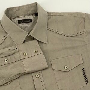 7 Diamonds Western Shirt Mens Large Taupe Embroidered Long Sleeve Rockabilly